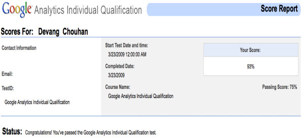 Google Analytics test result